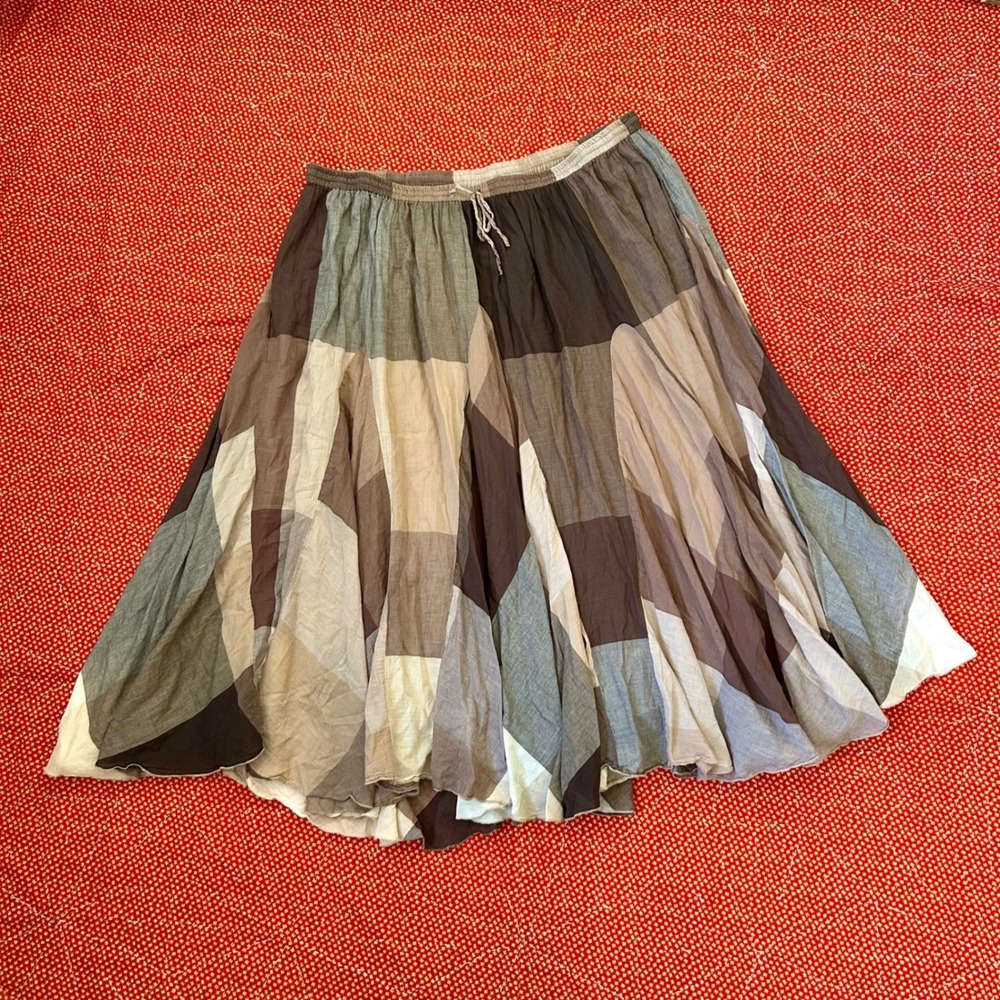 Denim 24/7 Brown Patchwork Skirt Plus Size 30W Boho Indie Twee